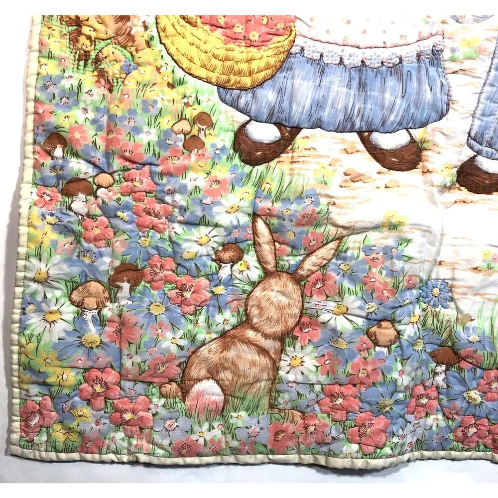 Vintage Quilt Baby Blanket Teddy Bears Bunny AS IS READ Retro Pastel